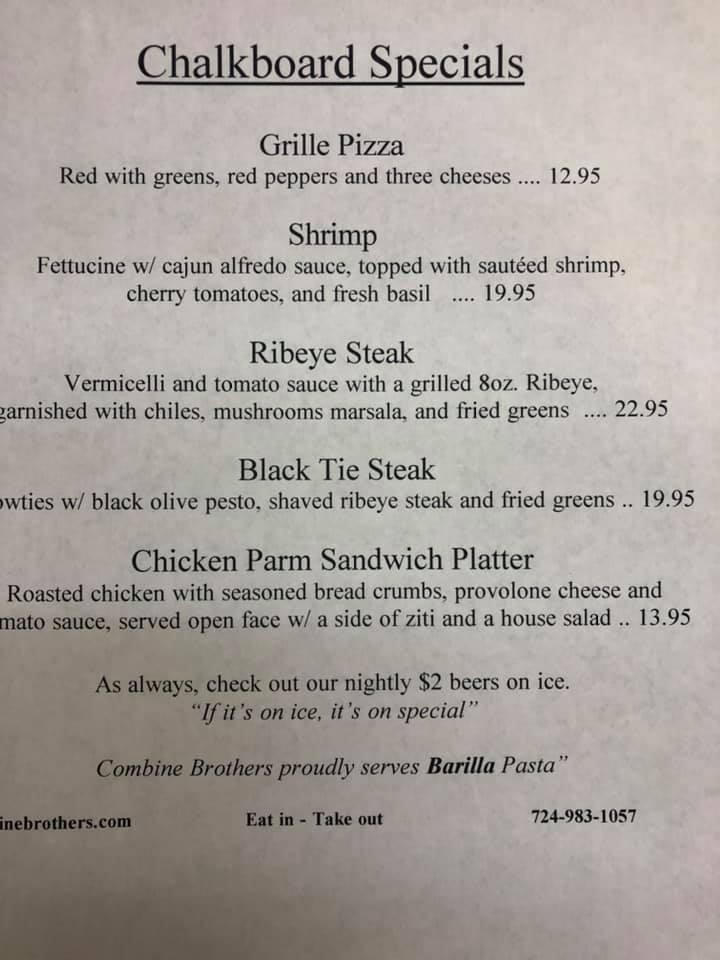 Menu at Combine Brothers pizzeria, Hermitage, S Hermitage Rd