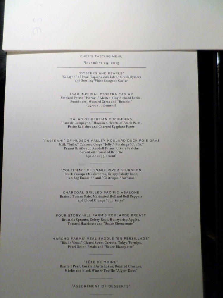 Menu At Per Se Restaurant, West New York