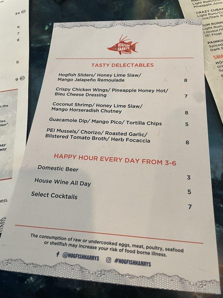 Menu at Hogfish Harry's Restaurant + Bar, Naples