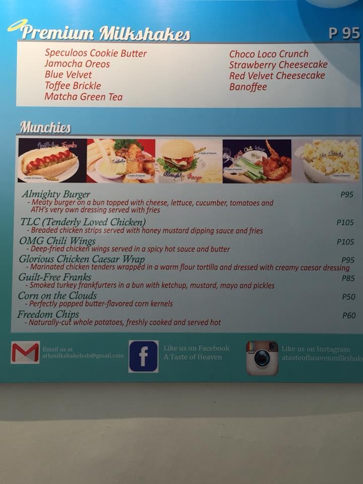Menu at A Taste of Heaven restaurant, Cotabato City