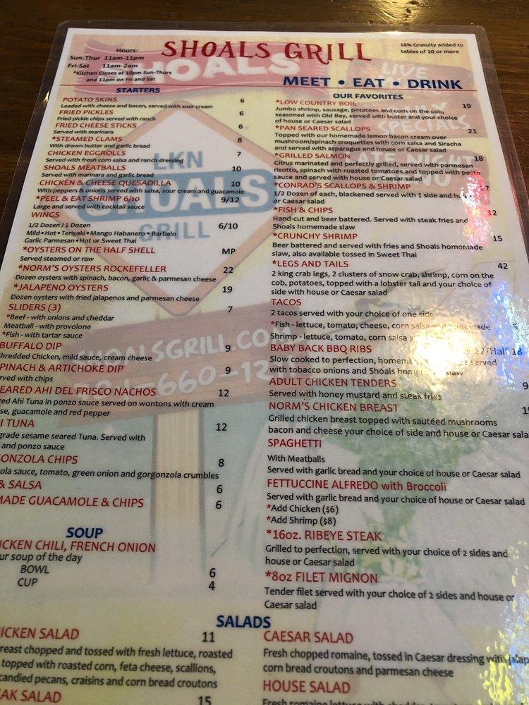 Menu at Shoals Grill pub & bar, Mooresville