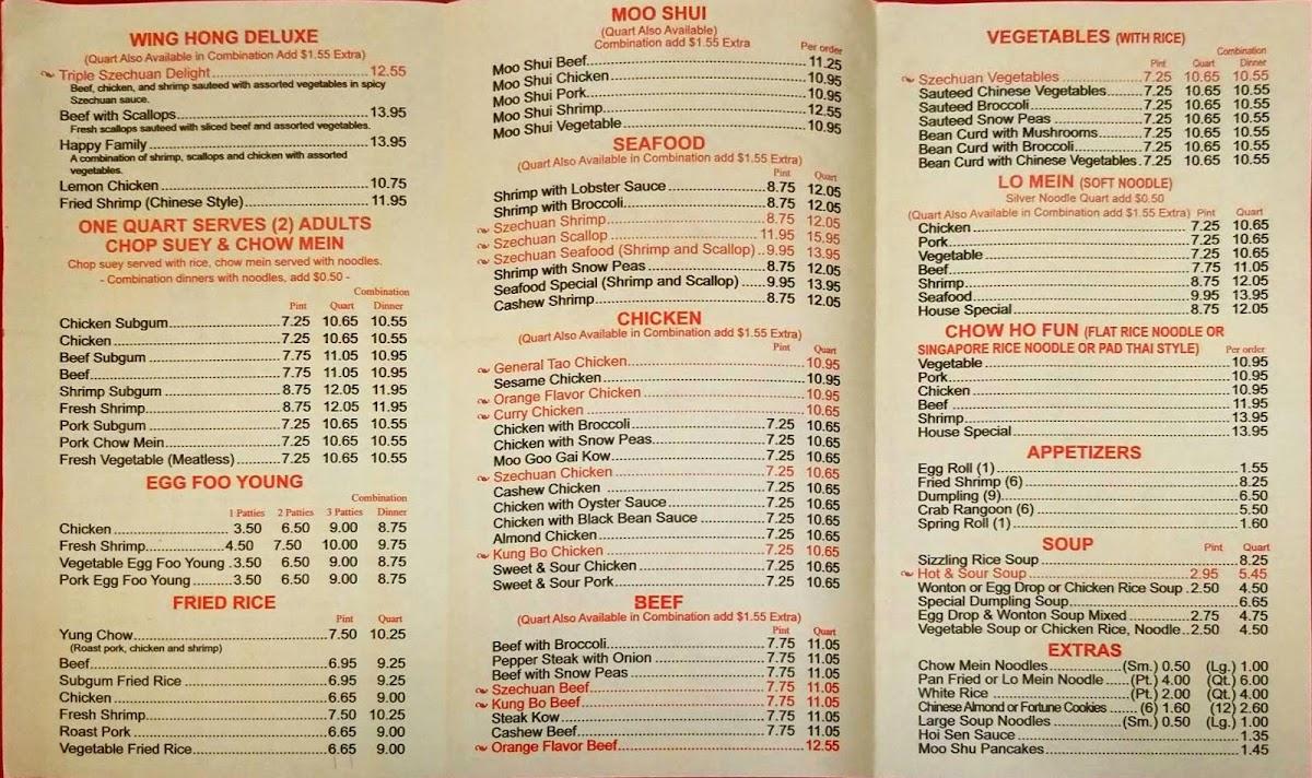 Menu at Wing Hong's Express restaurant, Commerce Charter Township