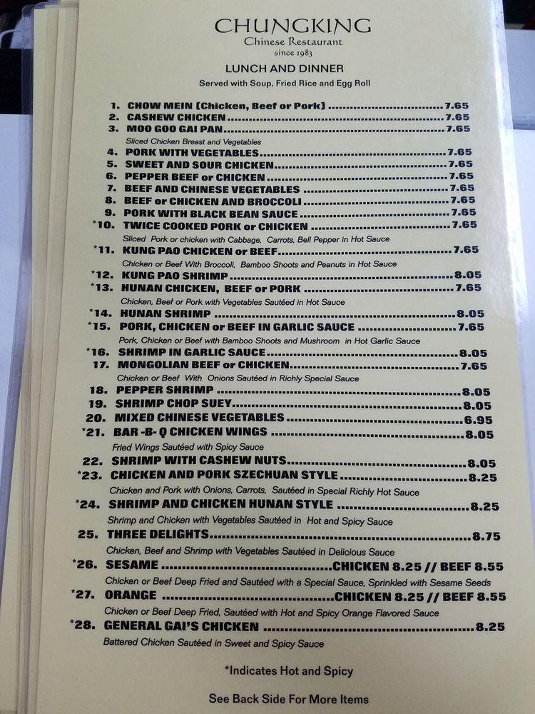 Menu at ChungKing Chinese Restaurant, North Little Rock