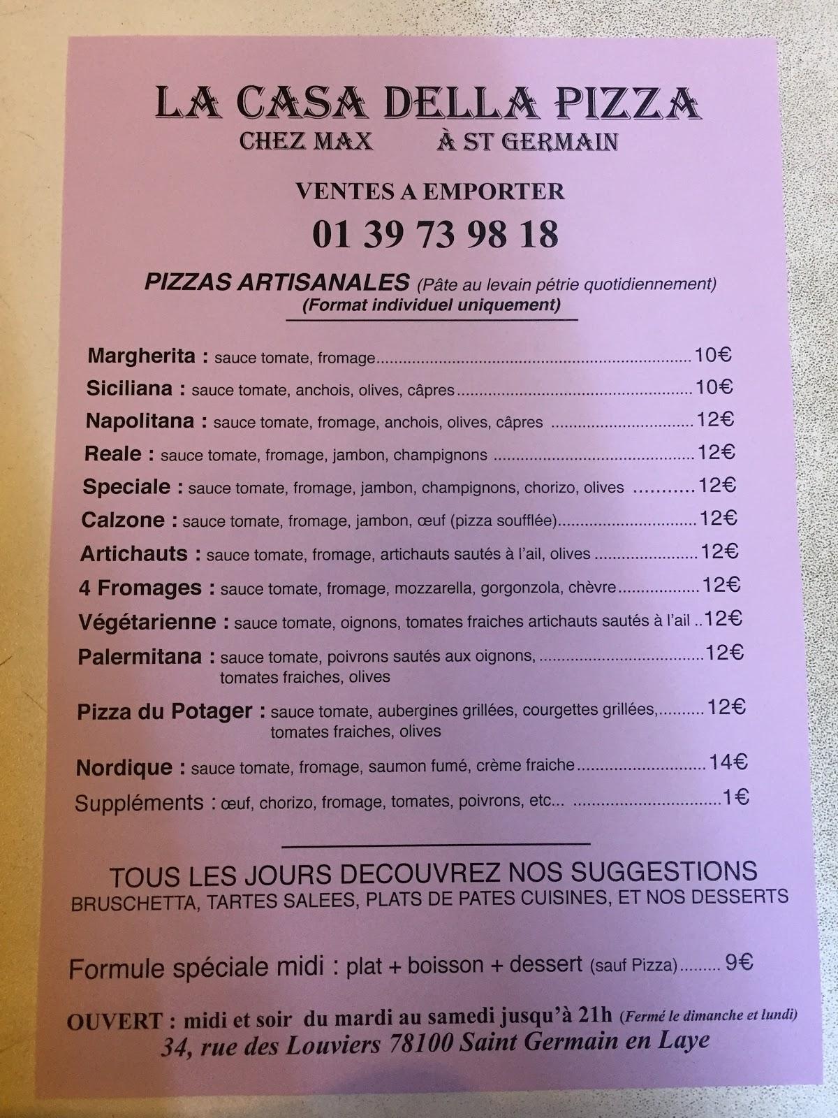 Menu at La Casa Della Pizza Saint Germain pizzeria, SaintGermainenLaye