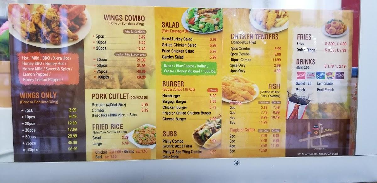 Menu at M&H Wings restaurant, Macon