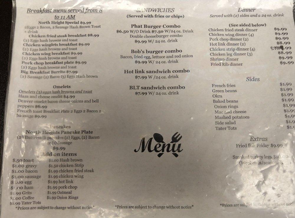 Menu at North Heights Discount & Café cafe, Amarillo