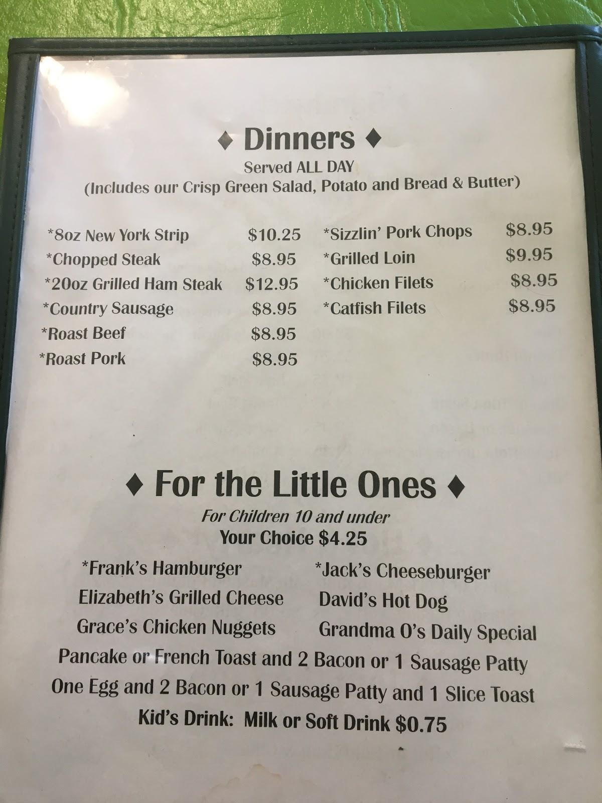 Menu at Oliverio's Southland Restaurant, Lafayette, Old U.S. 231
