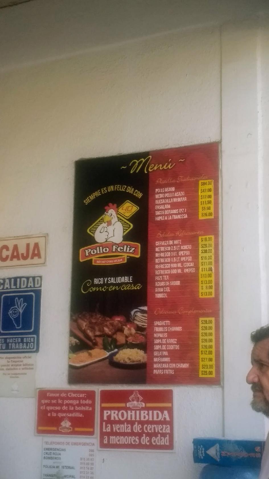 Menu at Pollo Felíz VI restaurant, San Luis Potosi, Pedro Moreno 701-LOCAL 1