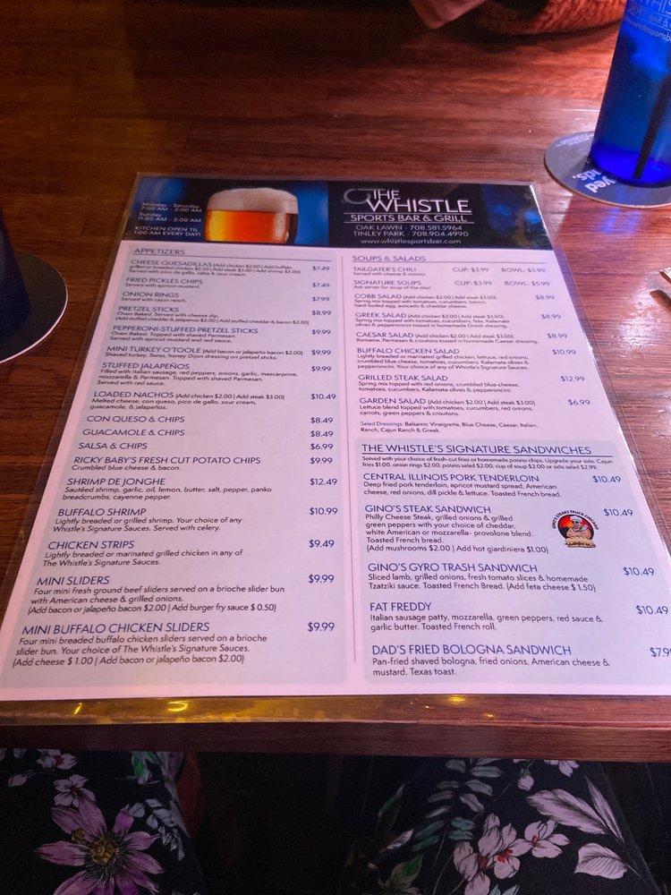 Menu at The Whistle Sports Bar & Grill, Oak Lawn