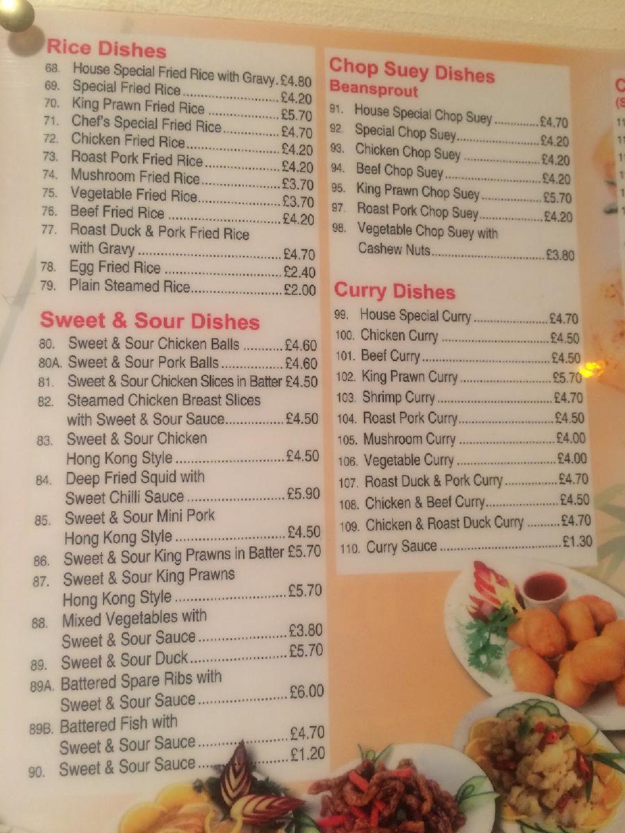 Menu at Top wok Chinese takeaway restaurant, Leasingham