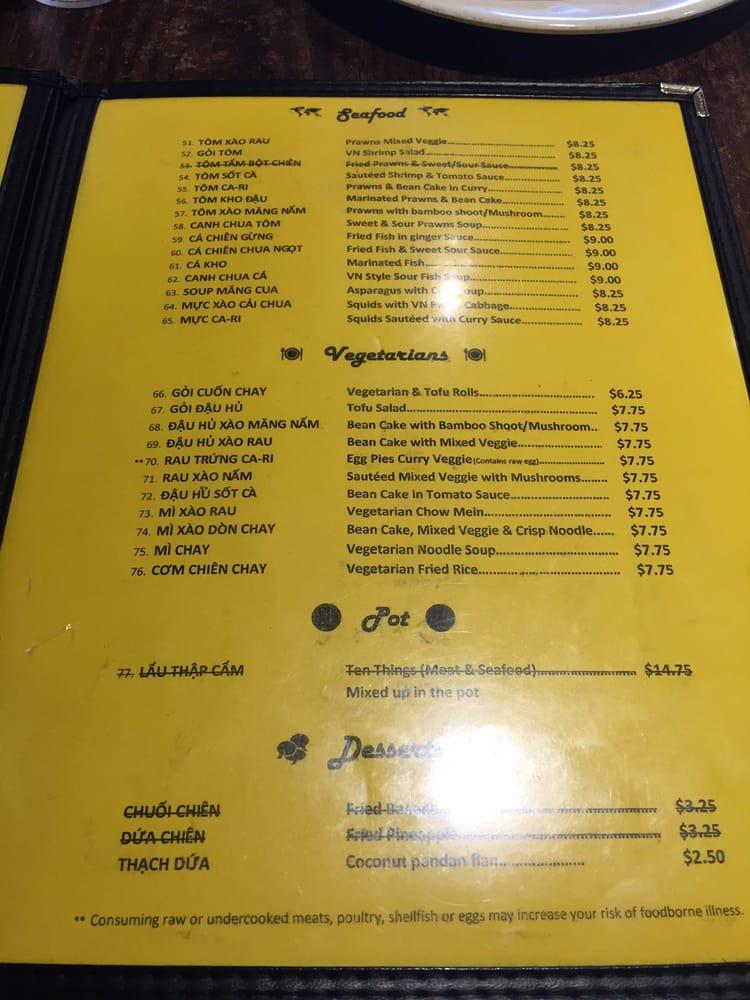 Menu at Tú Lan restaurant, San Francisco