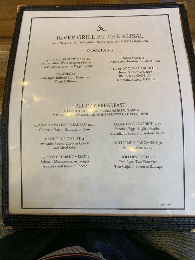 Menu at River Grill At the Alisal restaurant, Solvang