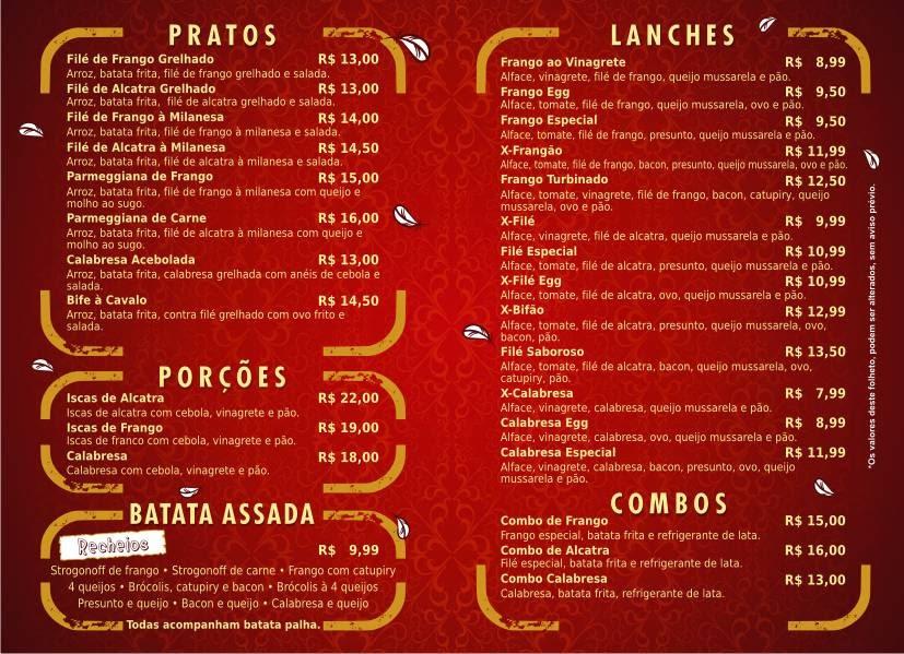 Menu at Frango à Jato restaurant, Taubaté, R. Profa. Ana Tereza Ferrão Pupo