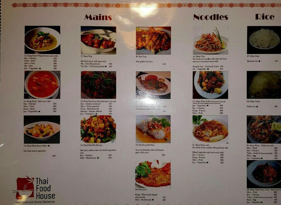 Menu at Thai Food House, Chennai