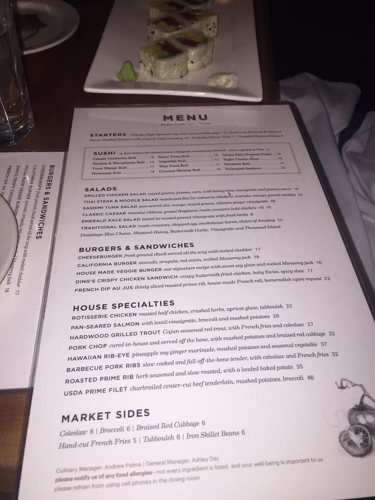 Menu at Houston's steakhouse, Irvine