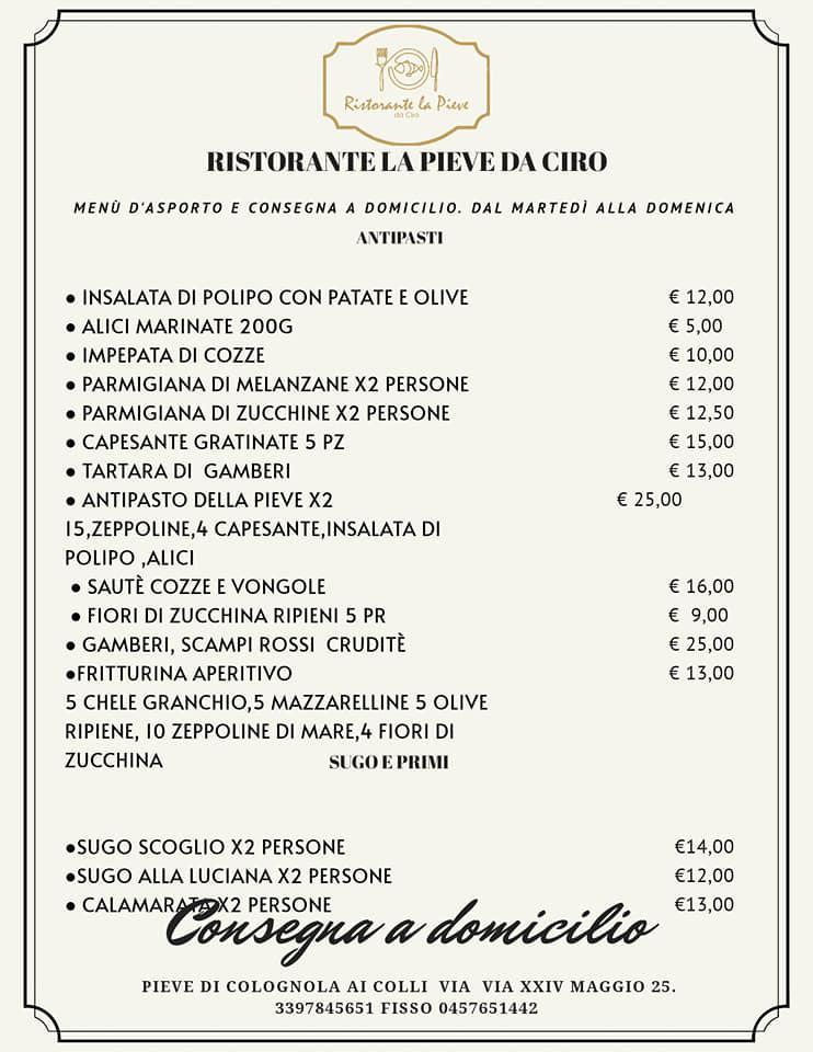 Menu da Ristorante la pieve da Ciro Colognola Ai Colli