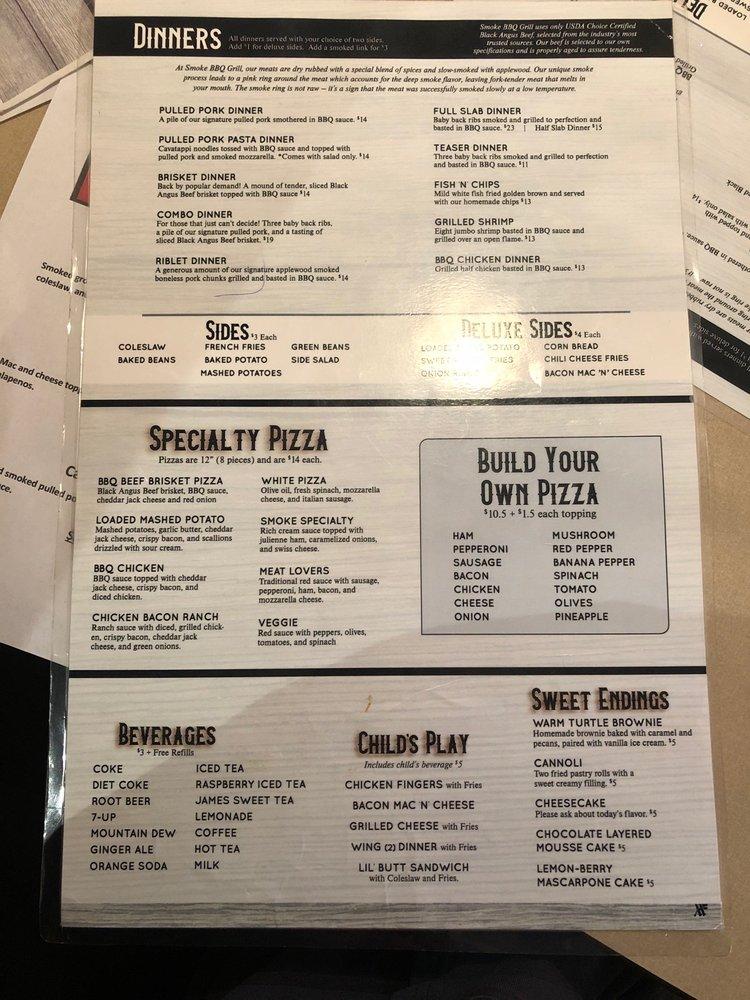 Menu at Smoke Bbq Grill, Painesville