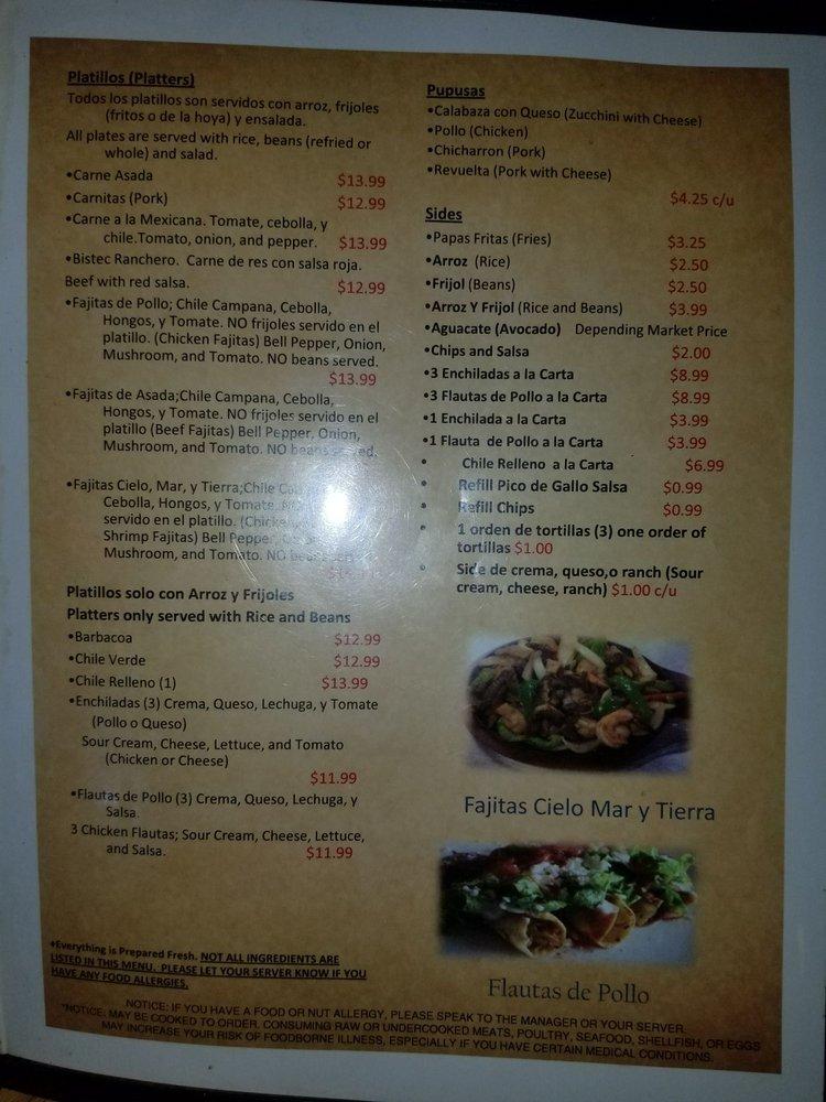 Menu at Taqueria Y Mariscos Chapala restaurant, Gilroy, 303 1st St