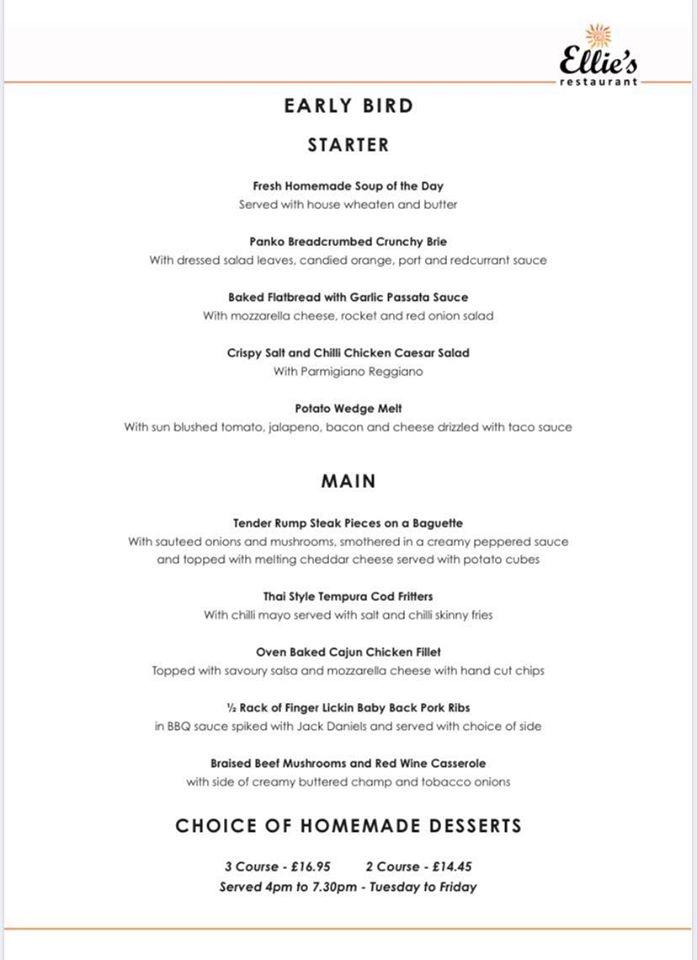 Menu at Ellie's Restaurant, Dungannon