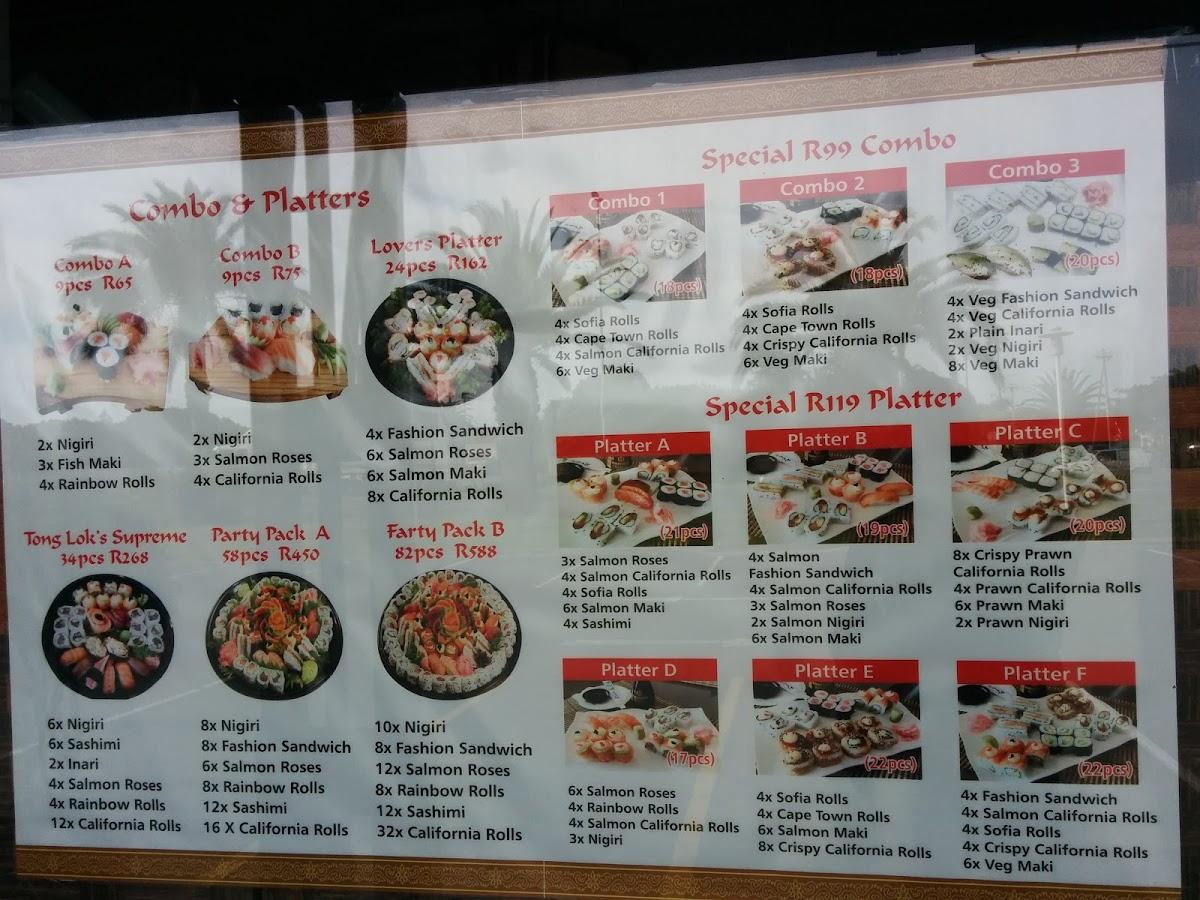 Menu at Tong Lok restaurant, Cape Town, Centre Court