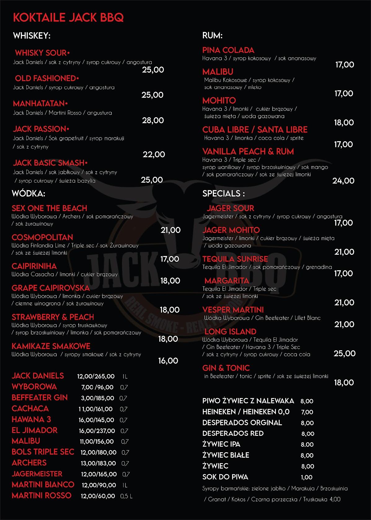 Menu at JACK BBQ SteakHouse & Cocktail Bar, Znin