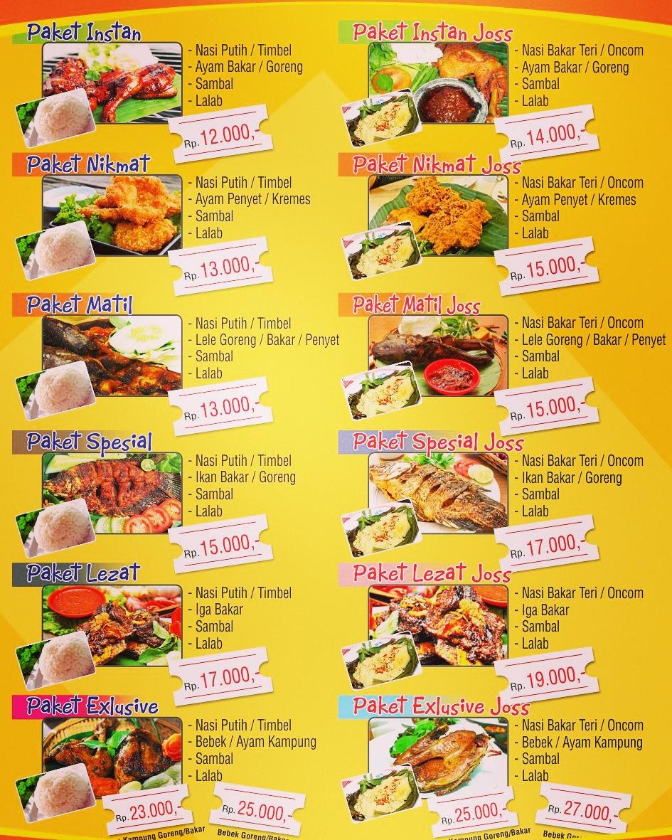 Carta Del Restaurante Nasi Bakar Joss 18 Bogor