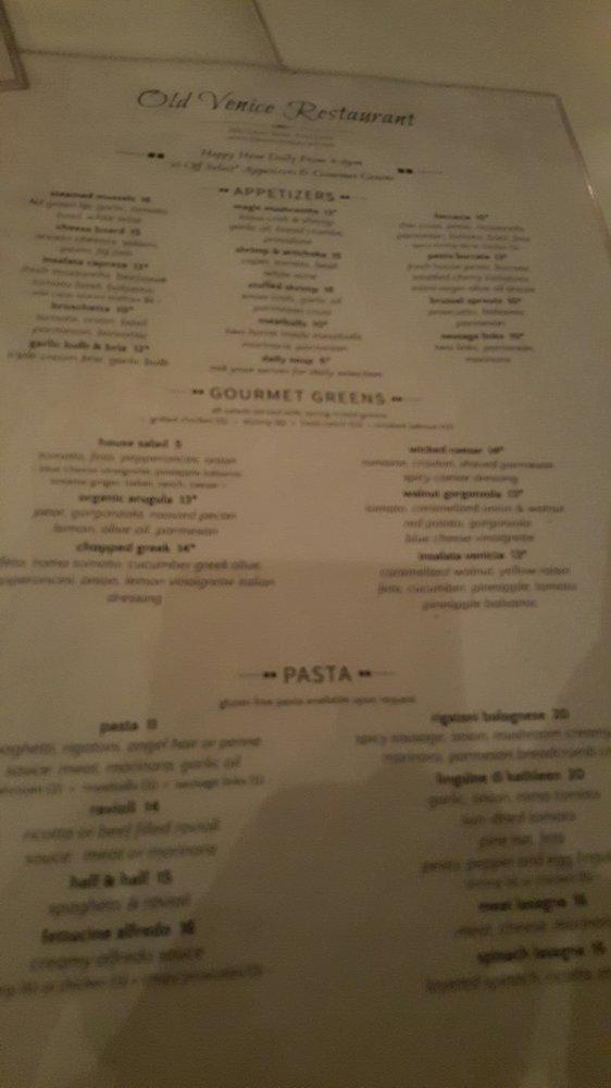 Menu at Old Venice Restaurant, San Diego