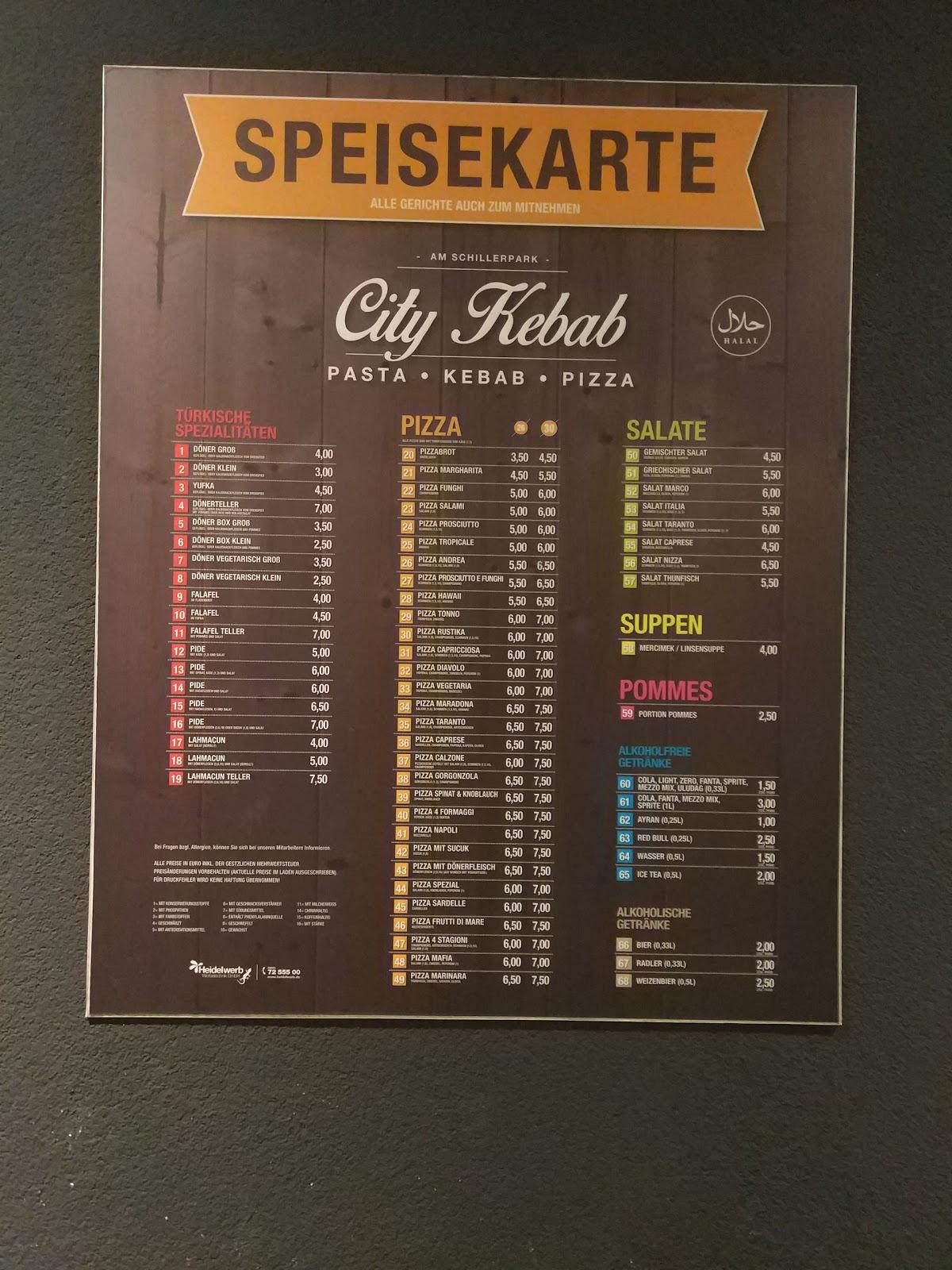 Speisekarte Von City Kebab Pizza, Wiesloch