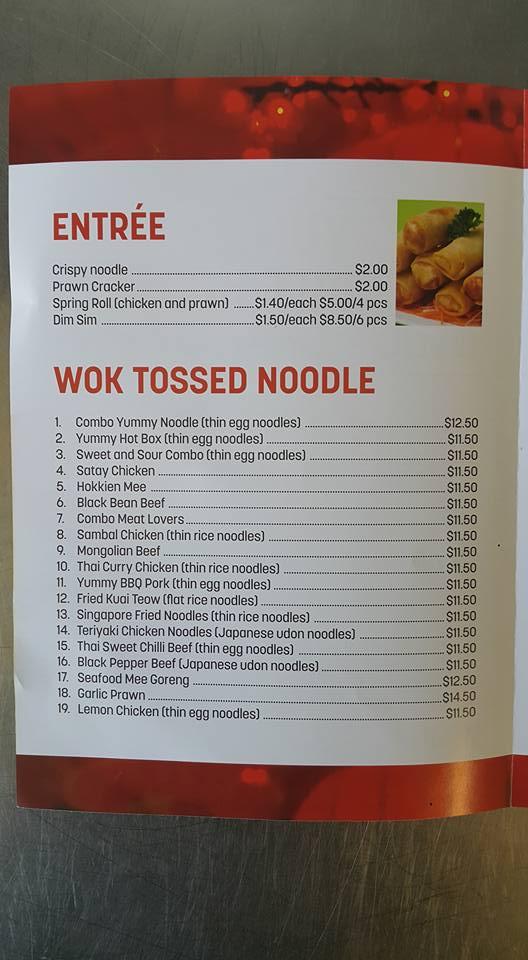 Menu at Yummy Noodle House restaurant, Currajong, 2/198 Woolcock St