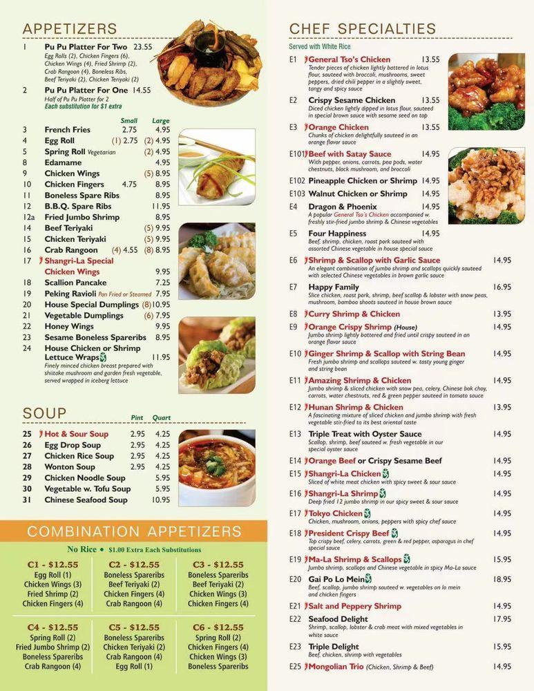Menu at ShangriLa restaurant, Northborough