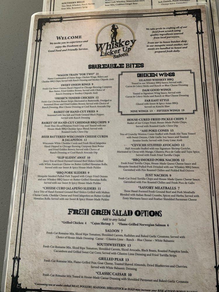 Menu at Whiskey Licker Up at Binion's pub & bar, Las Vegas
