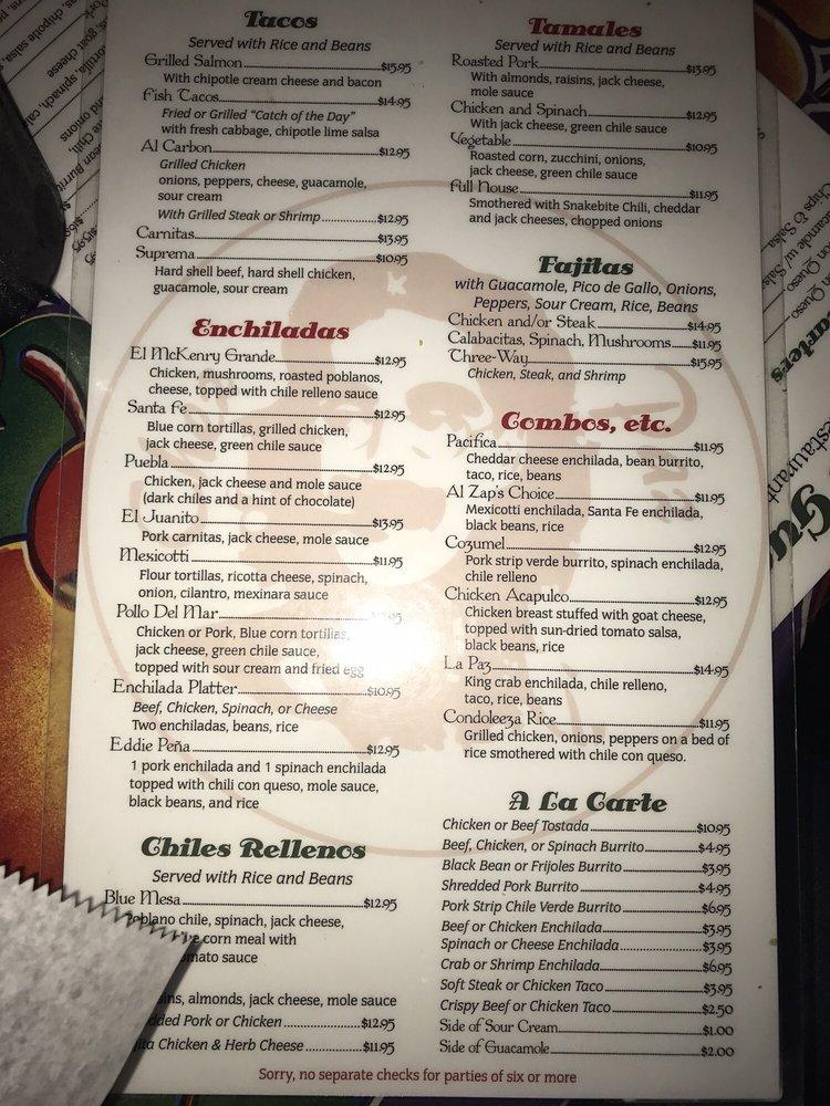 Menu at Chez Guevara Restaurant, Knoxville