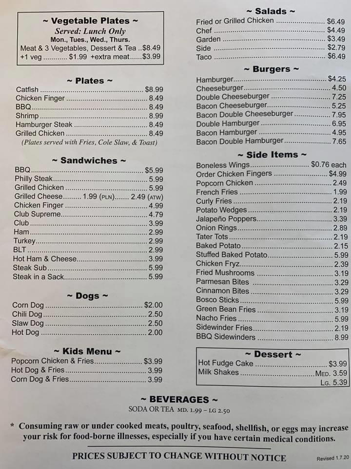 Menu at Cloud's Pizza pizzeria, Higdon, AL-71