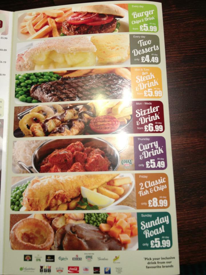 Menu at The Crooked Billet pub & bar, Stevenage