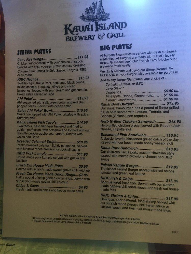 Menu at Kauai Island Brewing Company desserts, Eleele
