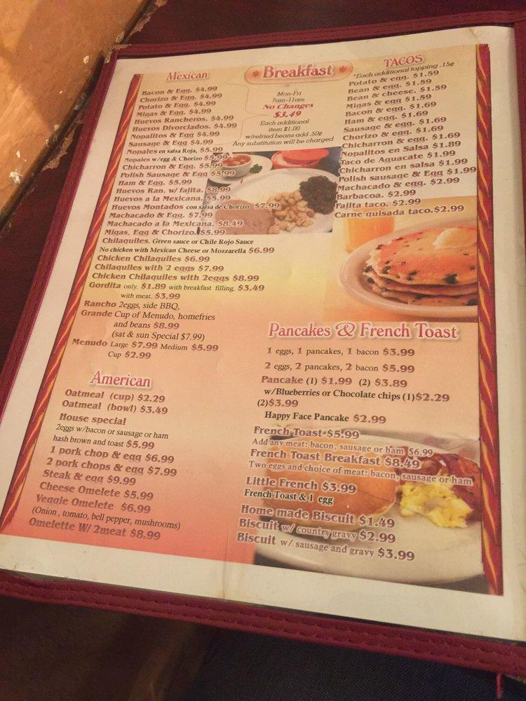 Menu at Zamoras' Restaurant, McAllen, N 23rd St