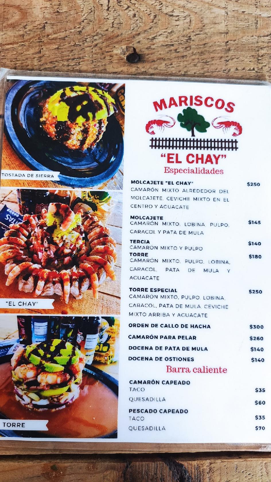 Menu at Mariscos El Chay restaurant, Culiacán, Calle Calz. del Trabajo