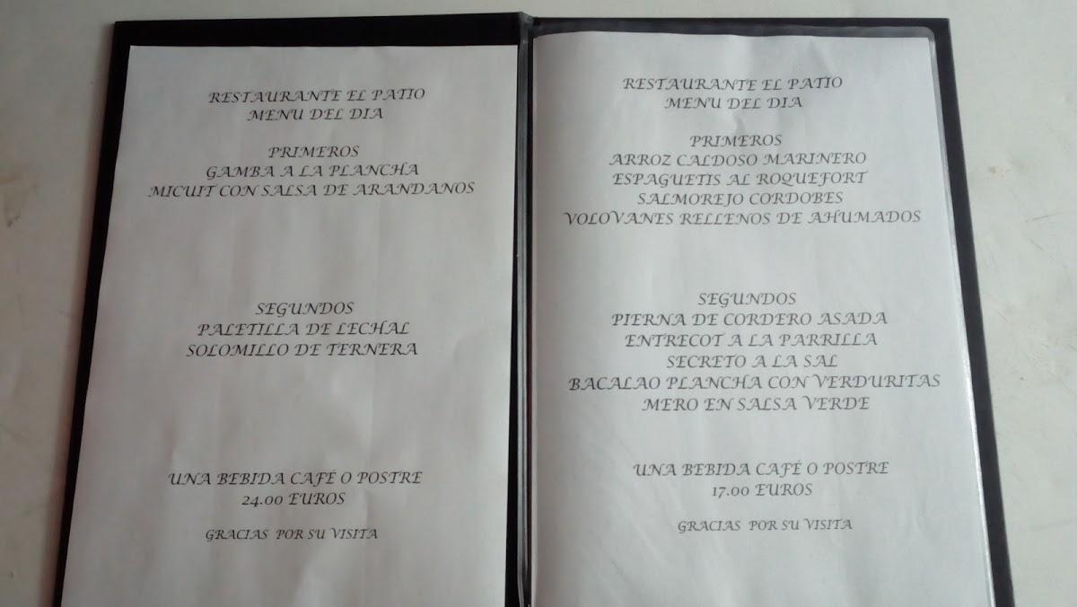 Carta del restaurante El Patio, RivasVaciamadrid, Av. Velázquez