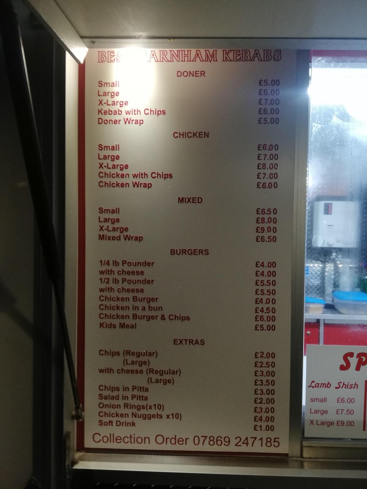Menu at Best Farnham Kebabs restaurant, Farnham