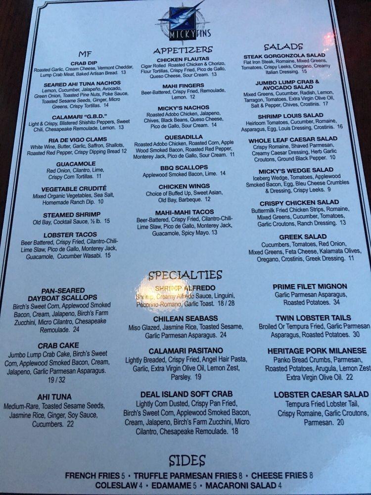 Menu at Micky Fins Bar & Grill, Ocean City