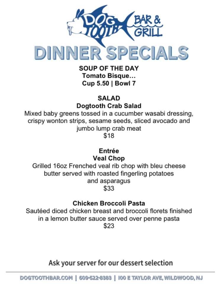 Menu at Dogtooth Bar & Grill, Wildwood, 100 E Taylor Ave