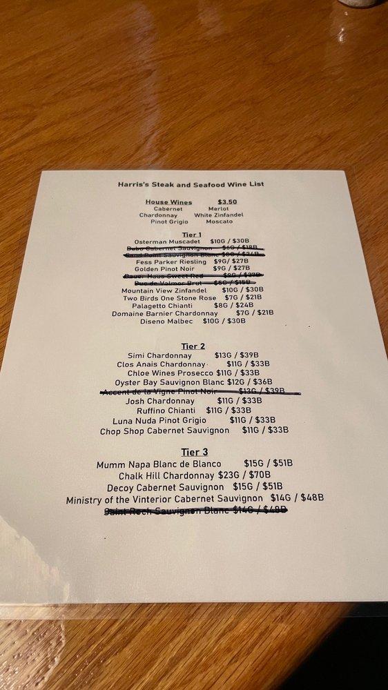 Menu at Harris’s Steak & Seafood steakhouse, Brunswick