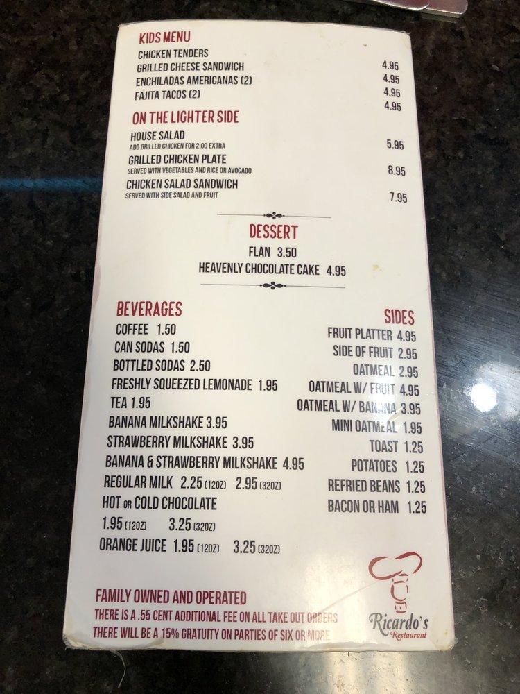 Menu at Ricardo’s Restaurant Alton Gloor, Brownsville, E Alton Gloor Blvd