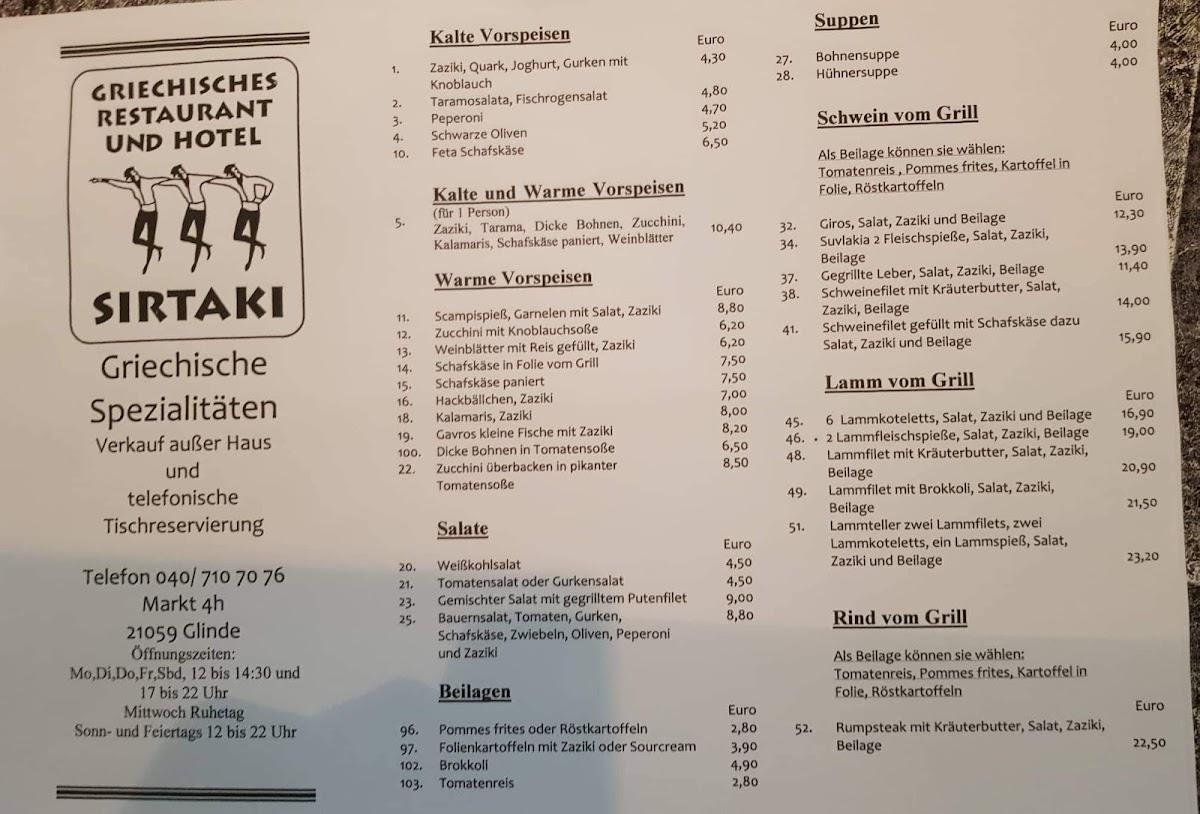 Speisekarte Von Sirtaki Restaurant Glinde