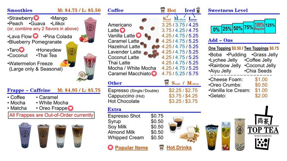 Menu at TOP TEA + ESPRESSO LILIHA pub & bar, Honolulu, Liliha St Ste 10