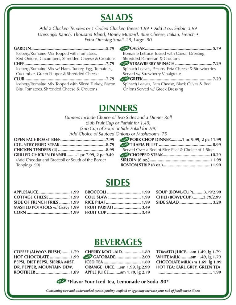 Menu at Union Street Diner restaurant, Athens