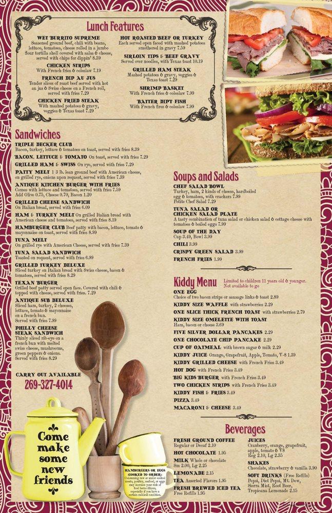 Menu at Antique Kitchen restaurant, Portage