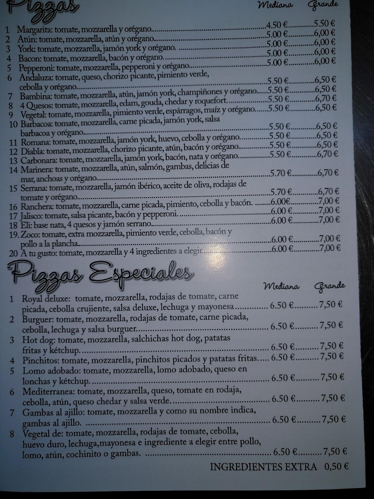 Menu at Cafetería El Rincón Del Zoco, Brenes