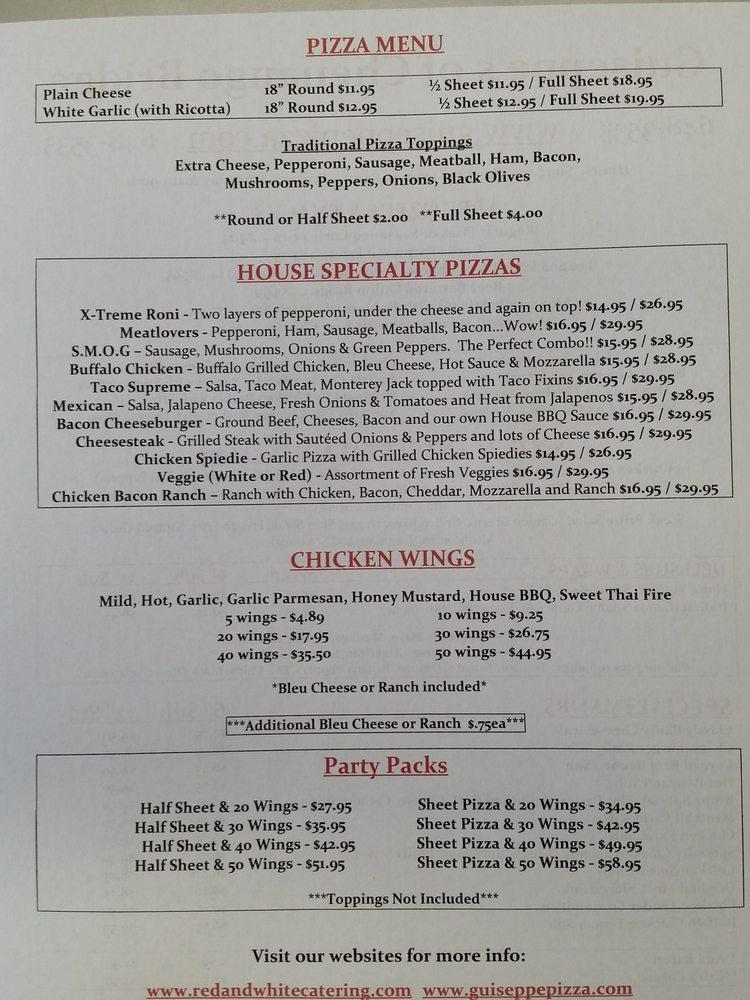 Menu at Guiseppe's Binghamton pizzeria, Binghamton, 604 River Rd