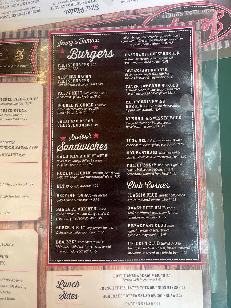 Menu At Jennys Country Cookin Restaurant Hesperia